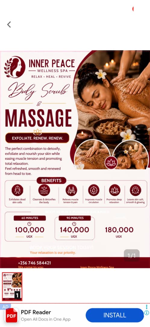 Body Scrub and Massage service and pricing poster