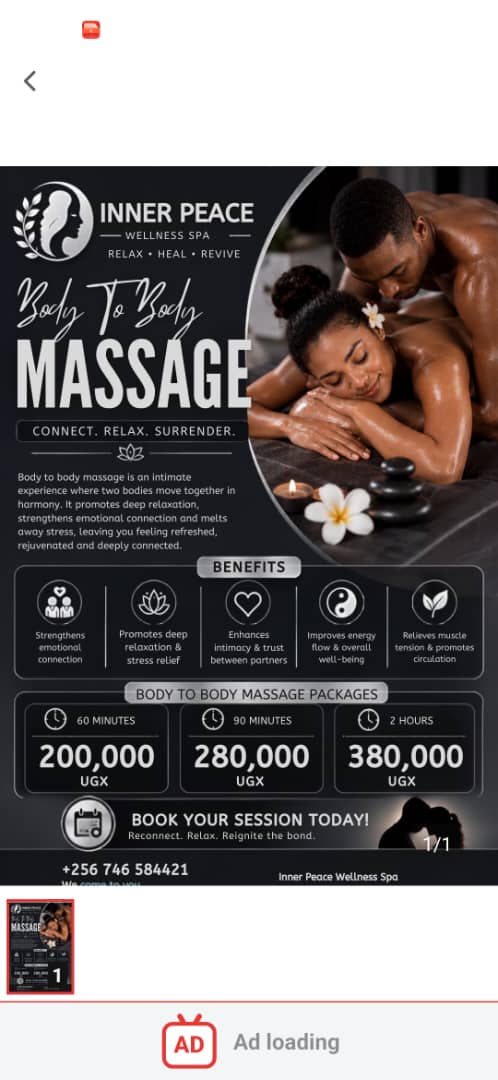 Body to Body Massage service and pricing poster