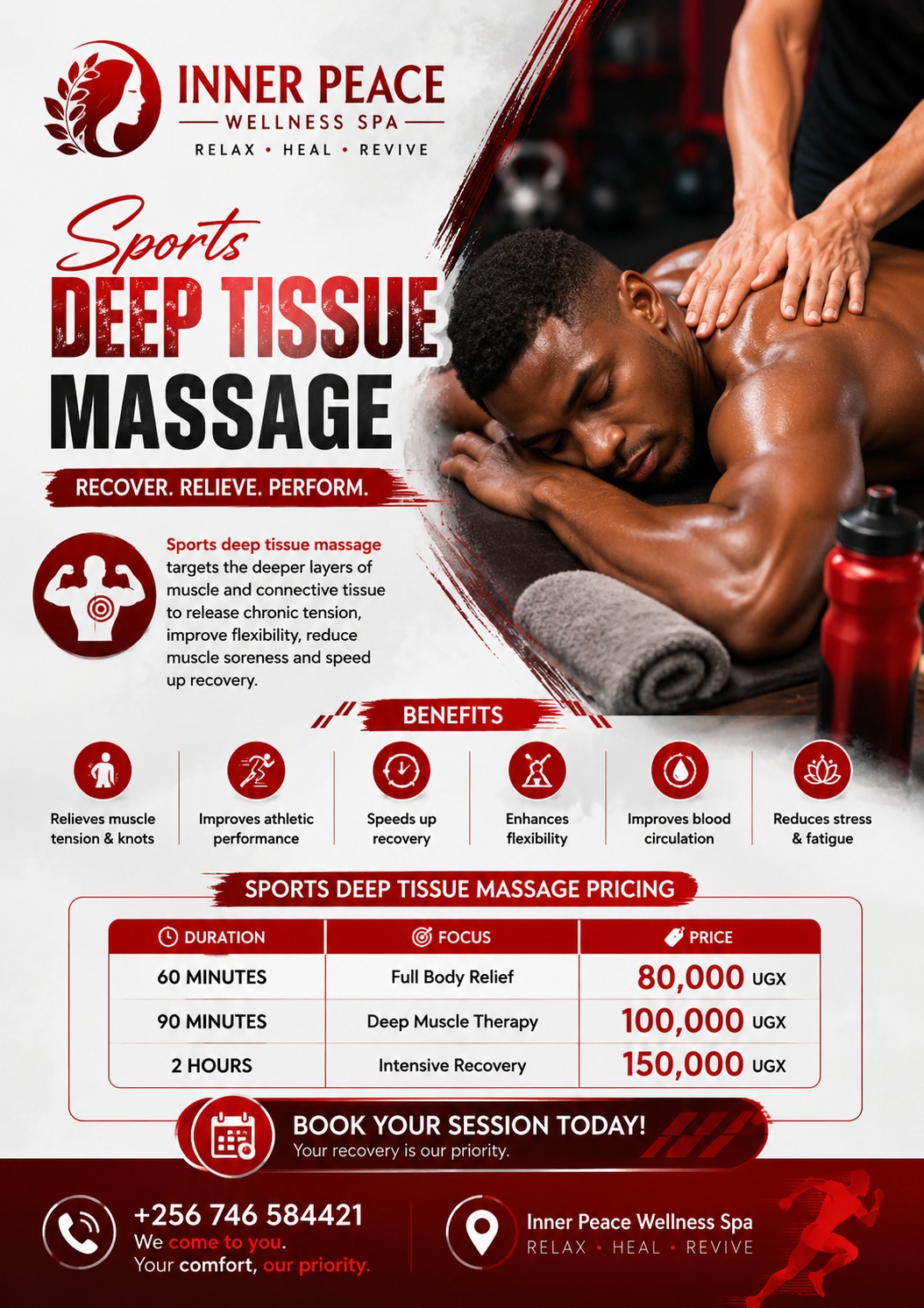 Sports Deep Tissue Massage service and pricing poster